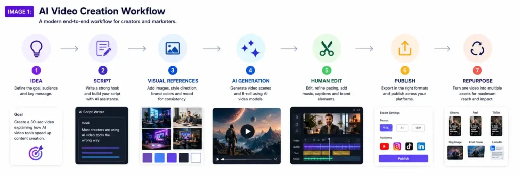 AI video creation workflow from idea to publishing