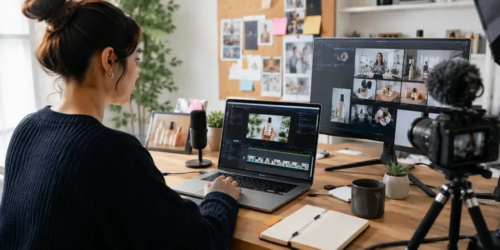 Creator using AI video tools to make product demos, tutorials, affiliate videos, and short-form social content.