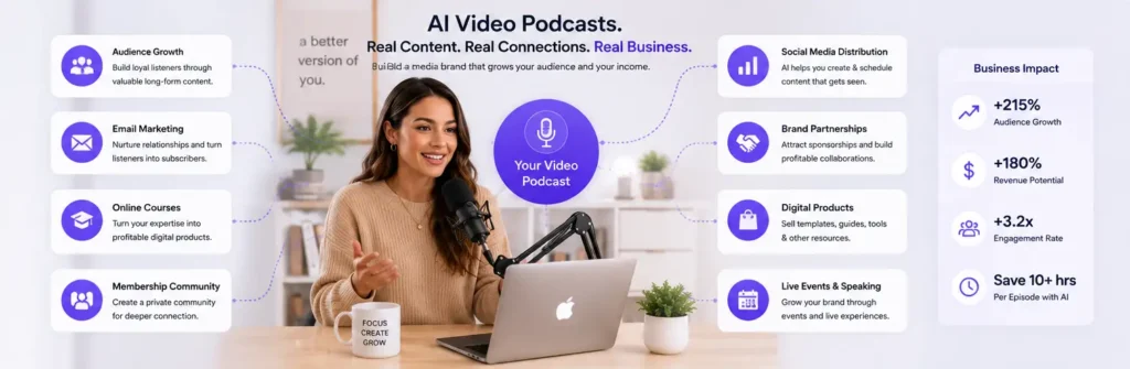 AI Video Podcasts supporting creator business growth and media brand development