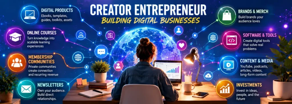Digital products and communities created by creator entrepreneurs
