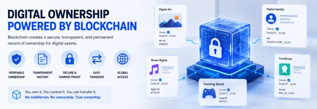 Digital Ownership verification using blockchain records and decentralized technology
